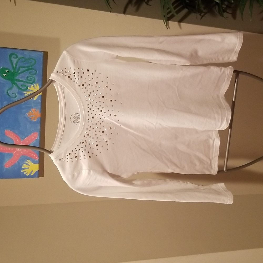 ❤️5for$12 Faded Glory white LS top girl's size 7/8(M)